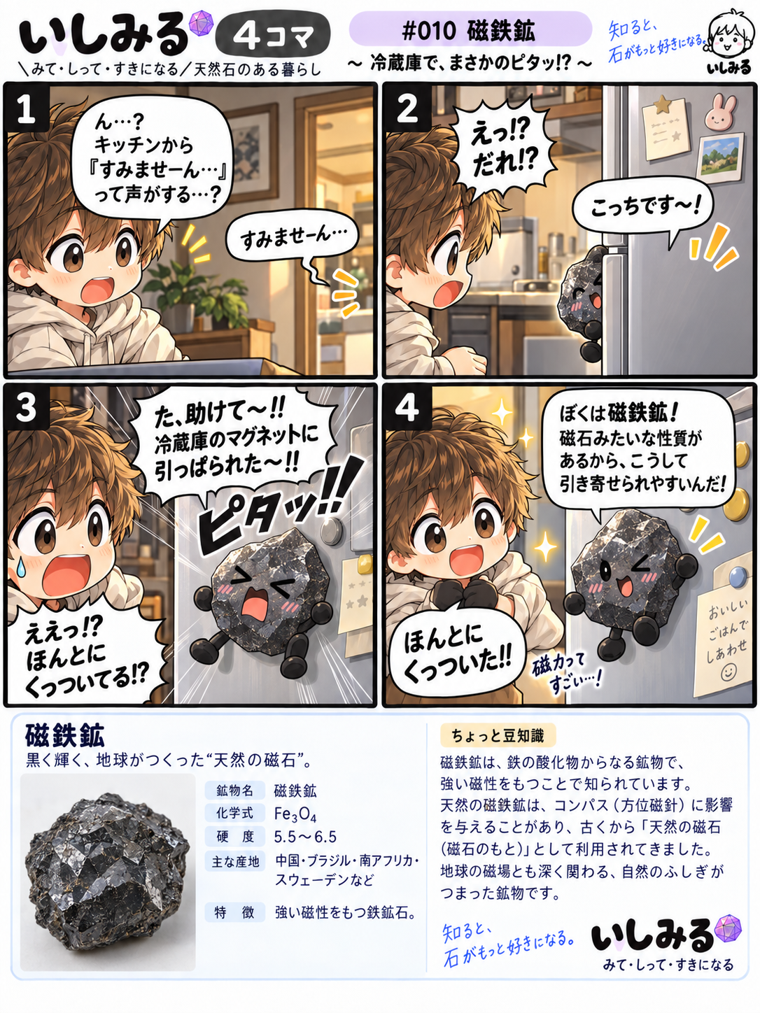 いしみる4コマ #010 磁鉄鉱｜磁性