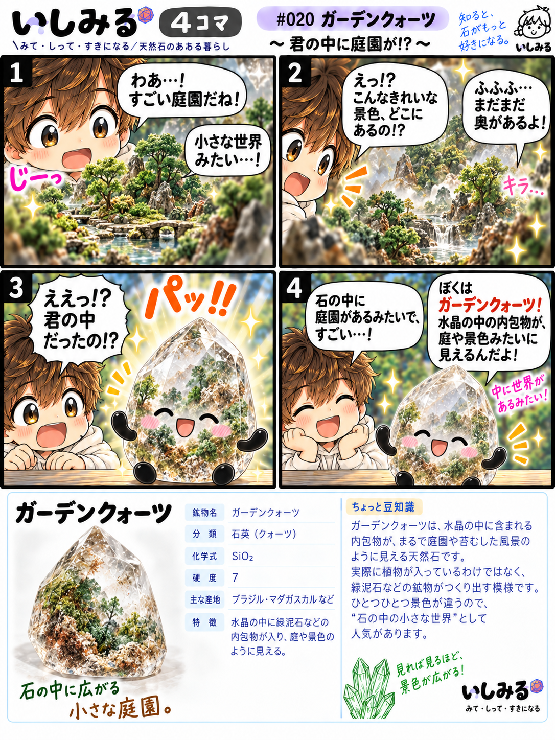 いしみる4コマ #020 ガーデンクォーツ｜君の中に庭園が!?