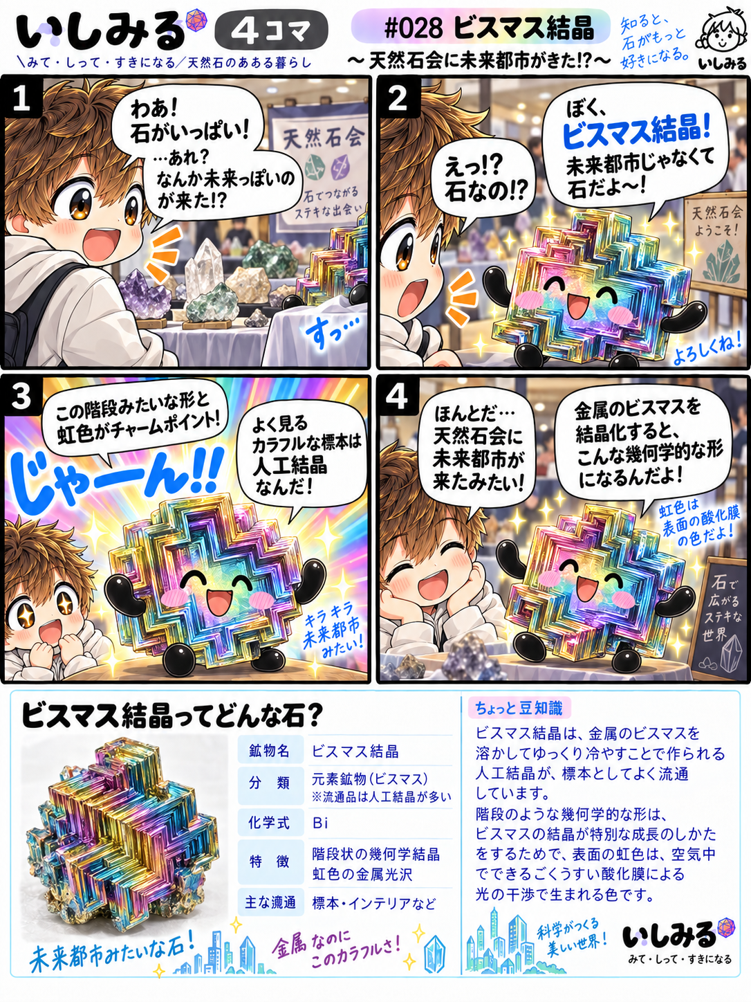 いしみる4コマ #028「ビスマス結晶」天然石会に未来都市がきた!?