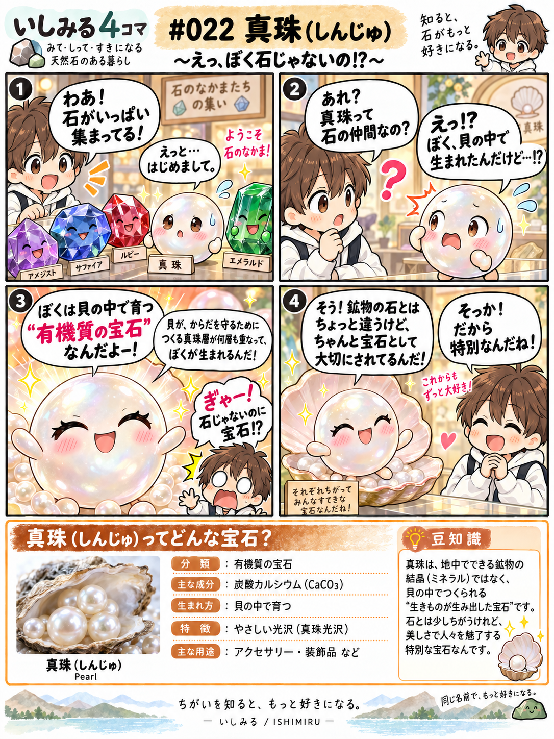 いしみる4コマ #022 真珠｜えっ、ぼく石じゃないの!?