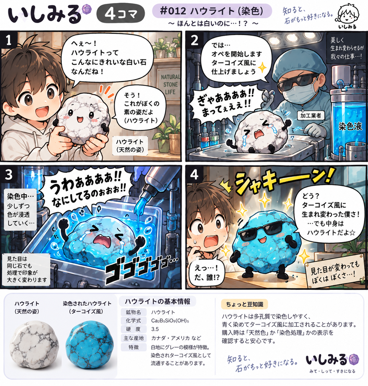 いしみる4コマ #012 ハウライト｜染色