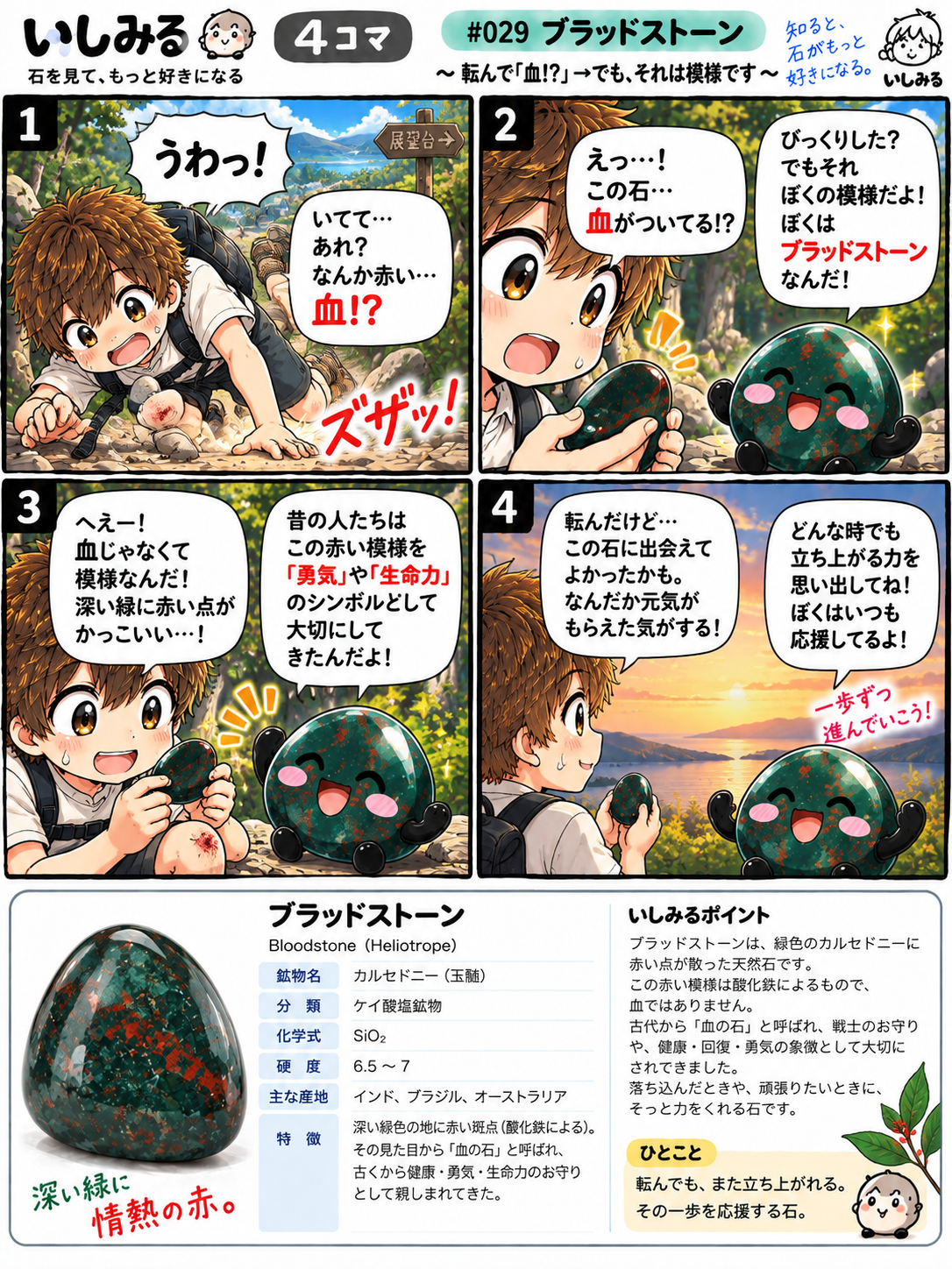 いしみる4コマ #029「ブラッドストーン」転んで血!?でも、それは模様です