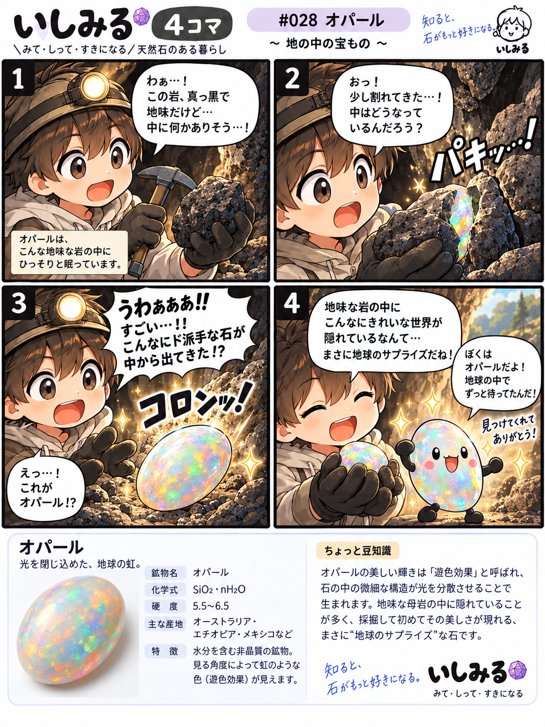 いしみる4コマ #028 オパール｜遊色効果
