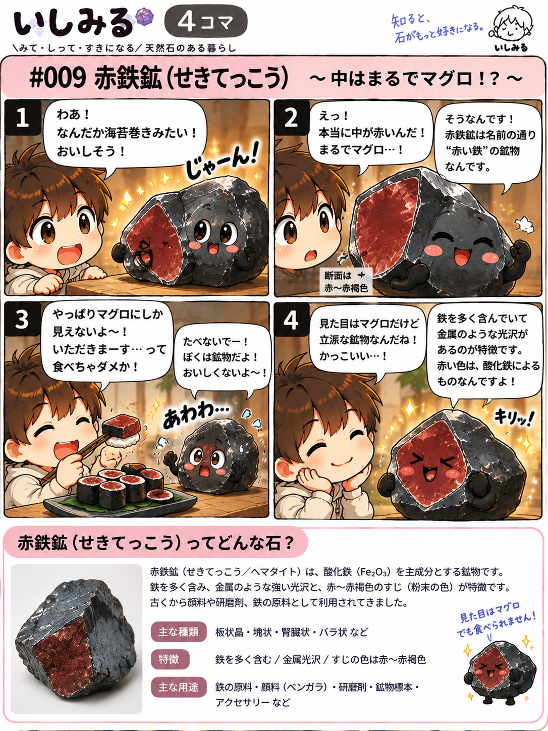 いしみる4コマ #009 赤鉄鉱｜中はまるでマグロ!?