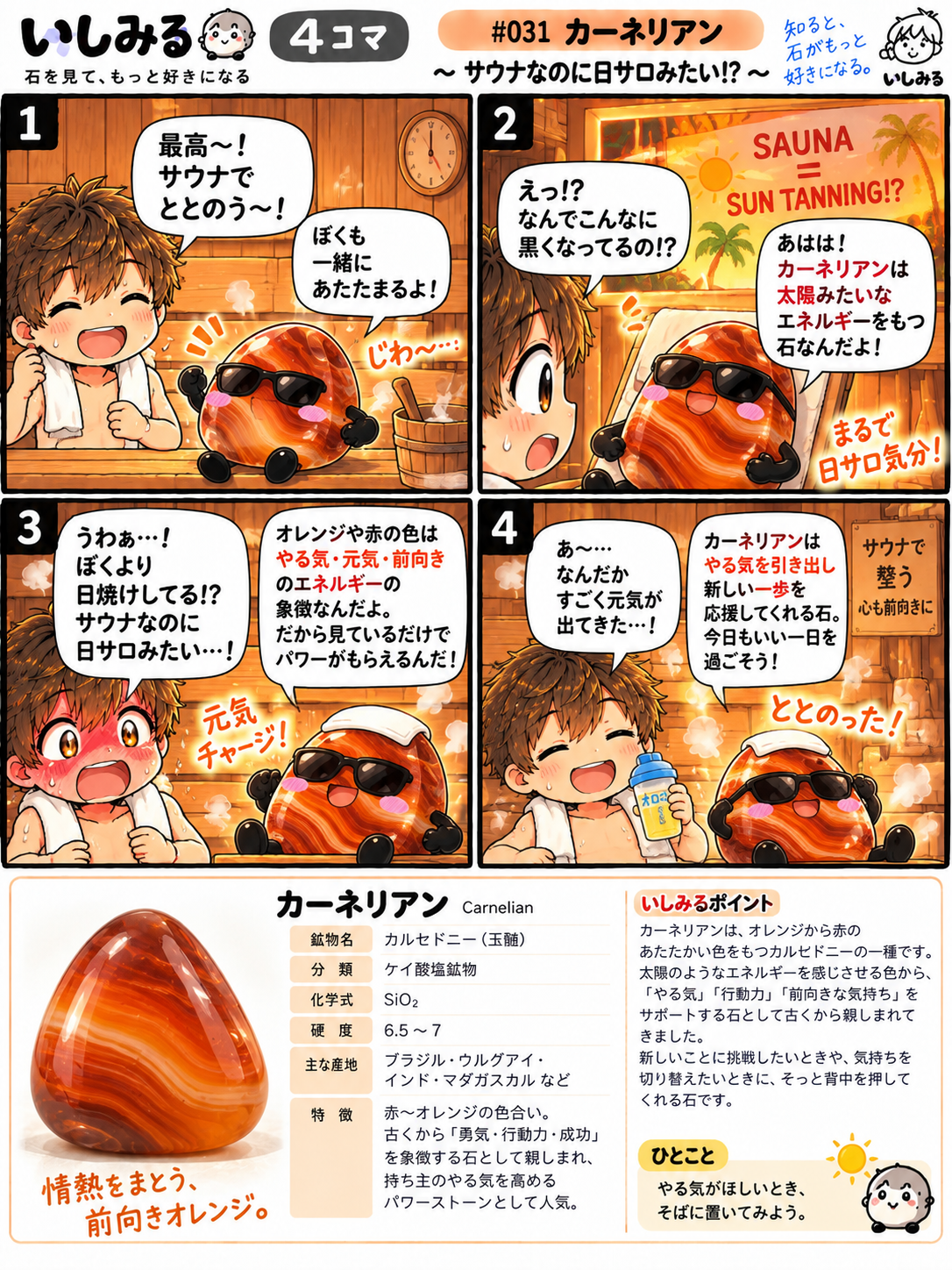 いしみる4コマ #031「カーネリアン」サウナなのに日サロみたい!?