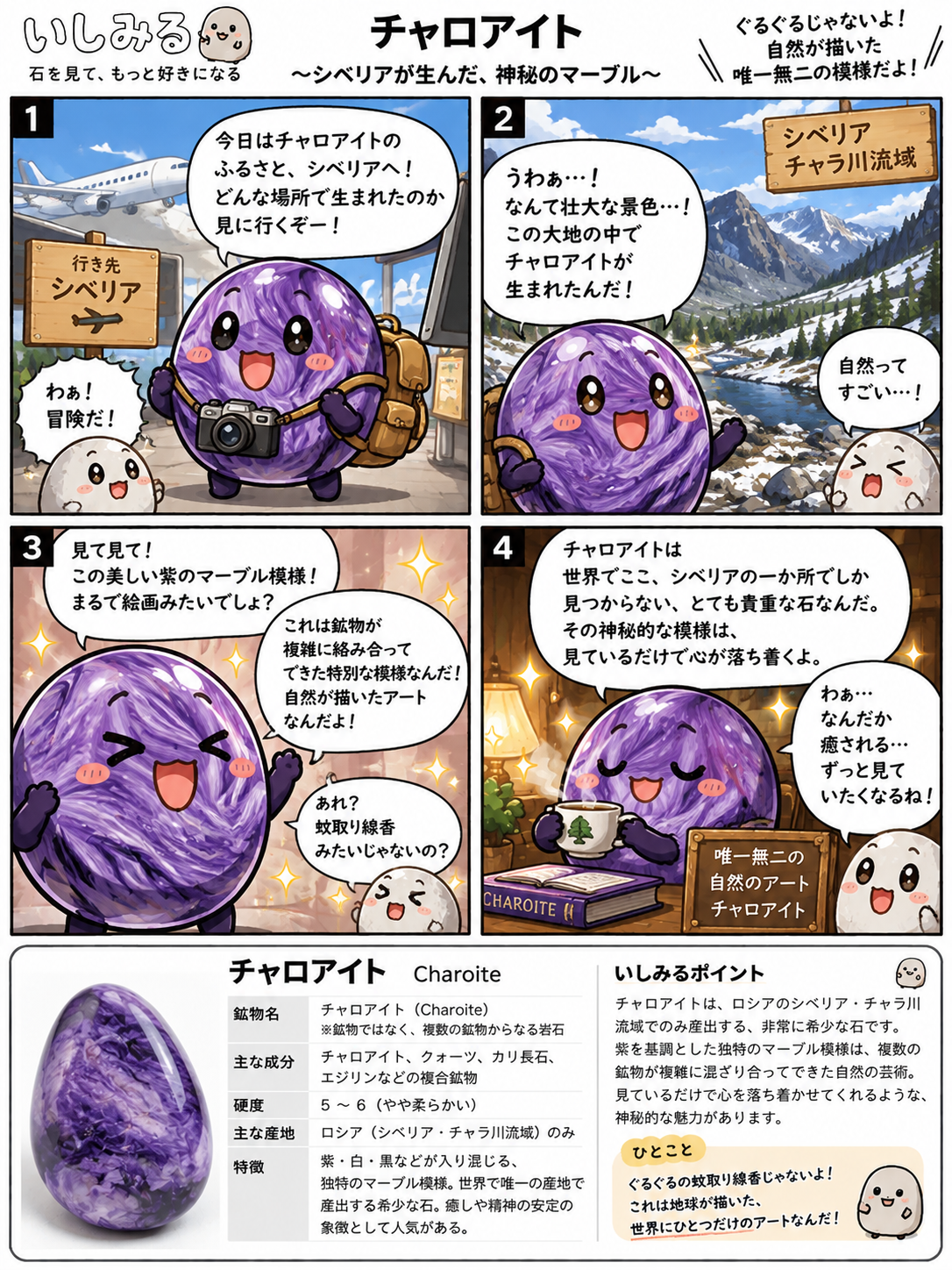 いしみる4コマ「チャロアイト」シベリアが生んだ、神秘のマーブル