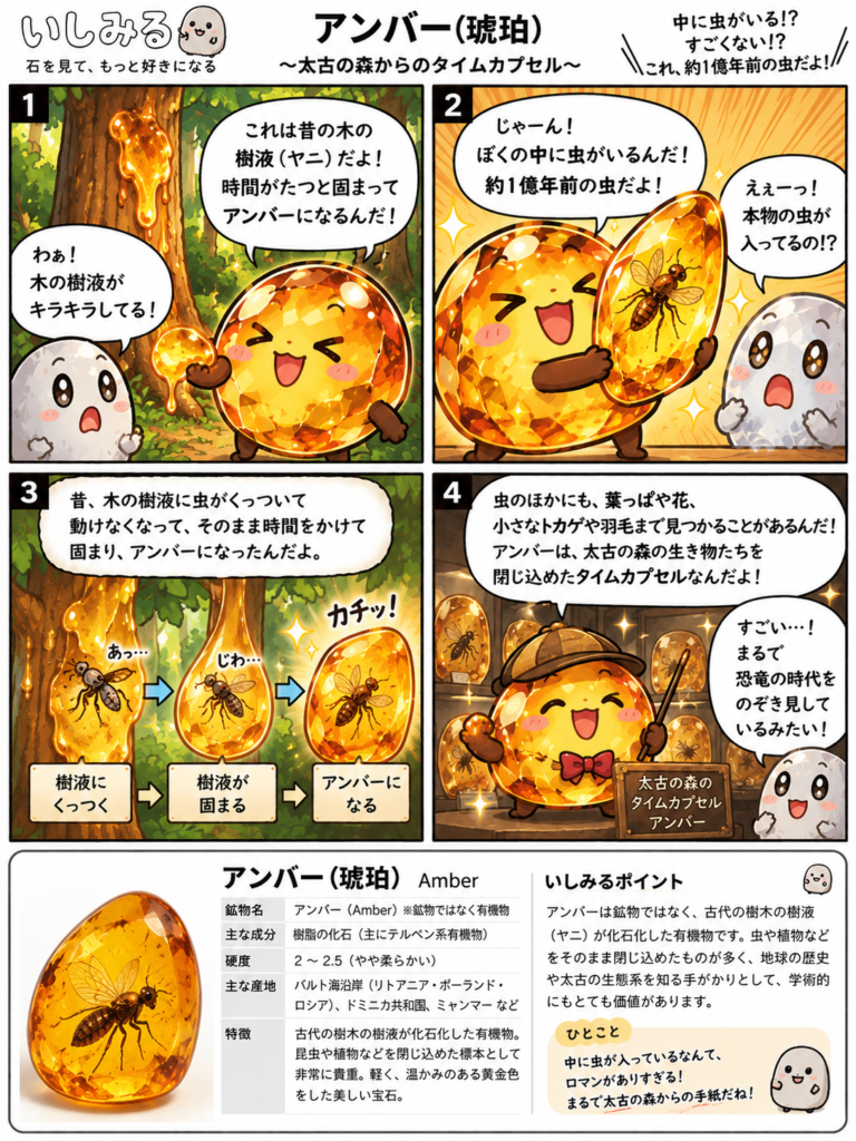いしみる4コマ|アンバー(琥珀) 太古の森からのタイムカプセル