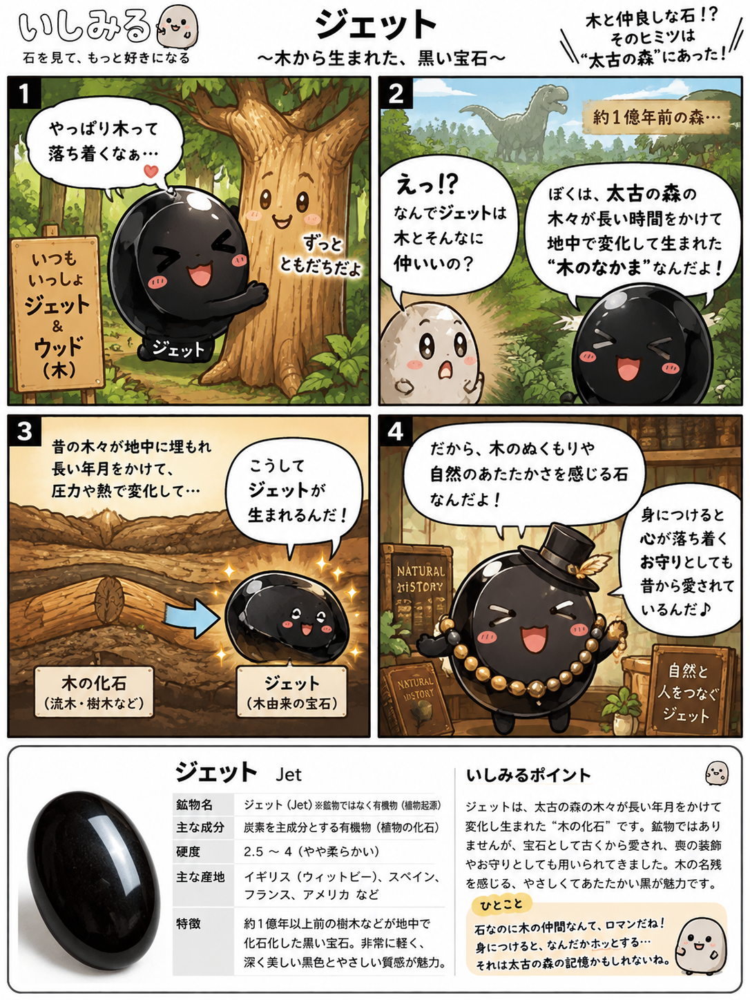 いしみる4コマ「ジェット」木から生まれた、黒い宝石